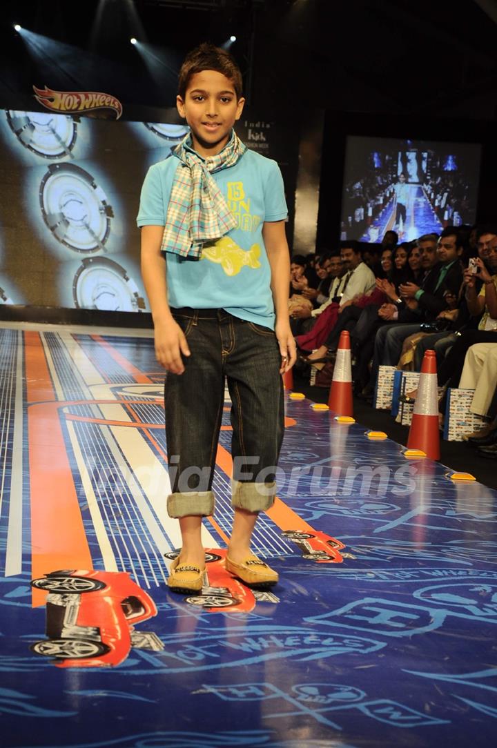 Kids walk on the ramp for Hotwheels designed by Narendra Kumar at India Kids Fashion Week in Mumbai