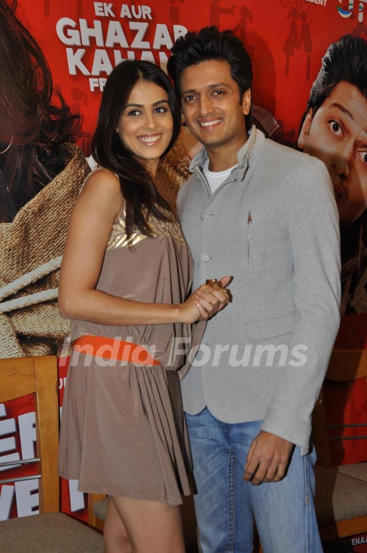 Ritesh Deshmukh & Genelia Dsouza during the music launch of film Tere Naam Love Ho Gaya in Mumbai