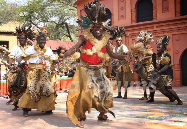 Folk artists from Congo at the 26th Surajkund Craft Mela, Faridabad