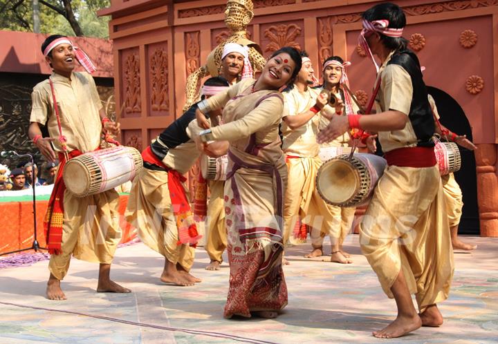 Folk artists from Assam at the 26th Surajkund Craft Mela, Faridabad