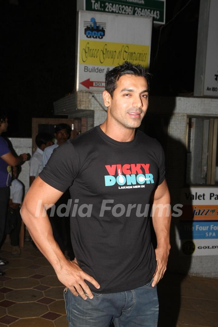 Bollywood actor John Abraham at special preview show of Oscar nominated film WAR HORSE at Pixion in Mumbai