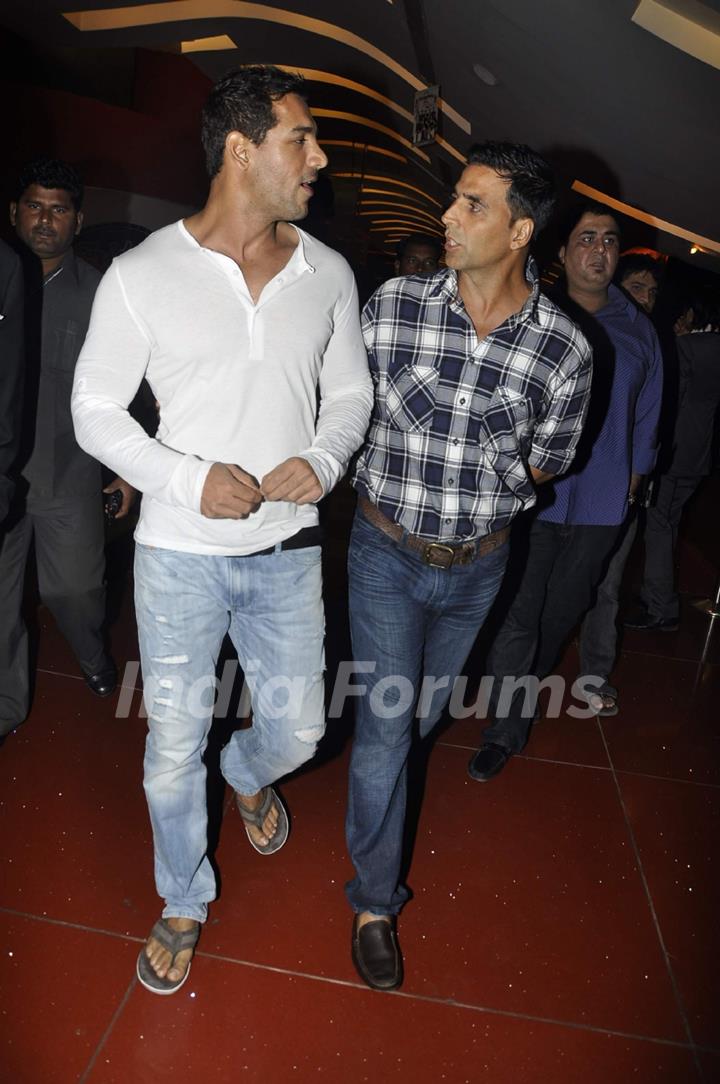 John Abraham and Akshey Kumar at Housefull 2 first look launch, Cinemax, Mumbai. .