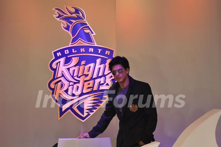 Bollywood Actors Shahrukh Khan & Juhi Chawla with husband Jai Mehta at the announcement of KKR Marketing Campaign in Mumbai