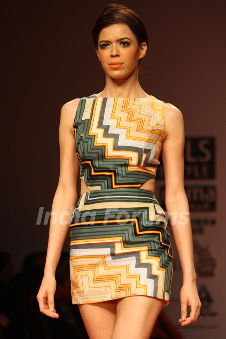 A model displays a creation by designers Pankaj and Nidhi at the Wills Lifestyle India Fashion week 2012,in New Delhi on Friday. .