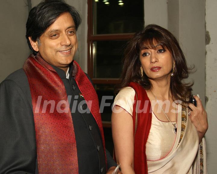 Shashi Tharoor And Sunanda Pushkar at the Wills Lifestyle India Fashion week 2012,in New Delhi on Friday. .