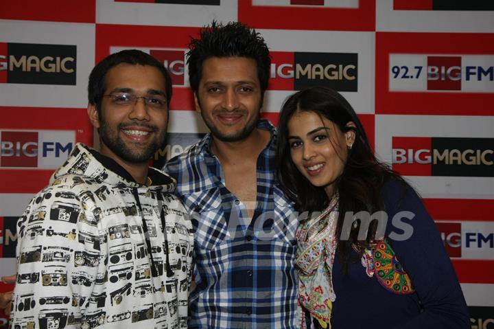 Ritesh & Genelia promoting their film Tere Naal Love Ho Gaya at 92.7 BIG FM Studios in Andheri, Mumbai