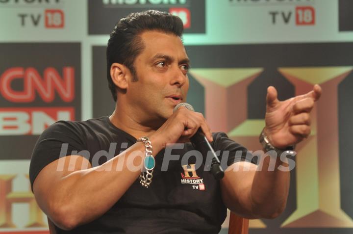 Bollywood actor Salman Khan speaks during a press conference of the History TV18 in Mumbai. .