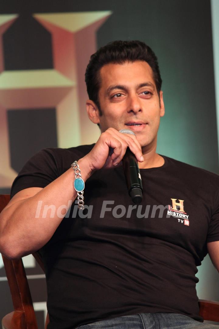 Bollywood actor Salman Khan speaks during a press conference of the History TV18 in Mumbai. .