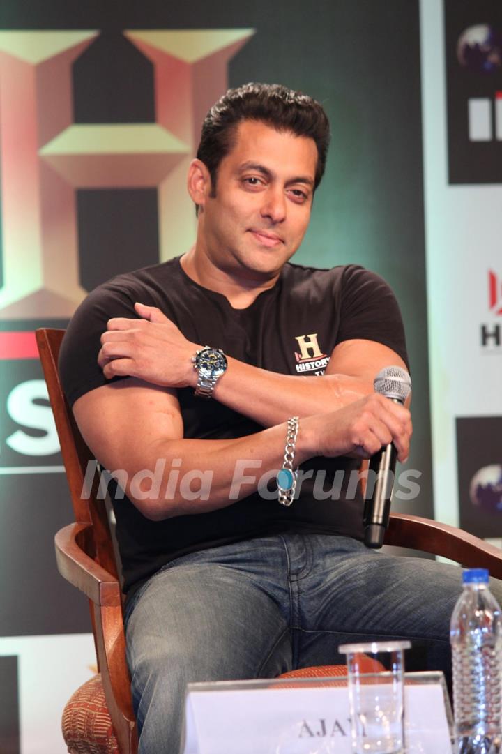 Bollywood actor Salman Khan speaks during a press conference of the History TV18 in Mumbai. .