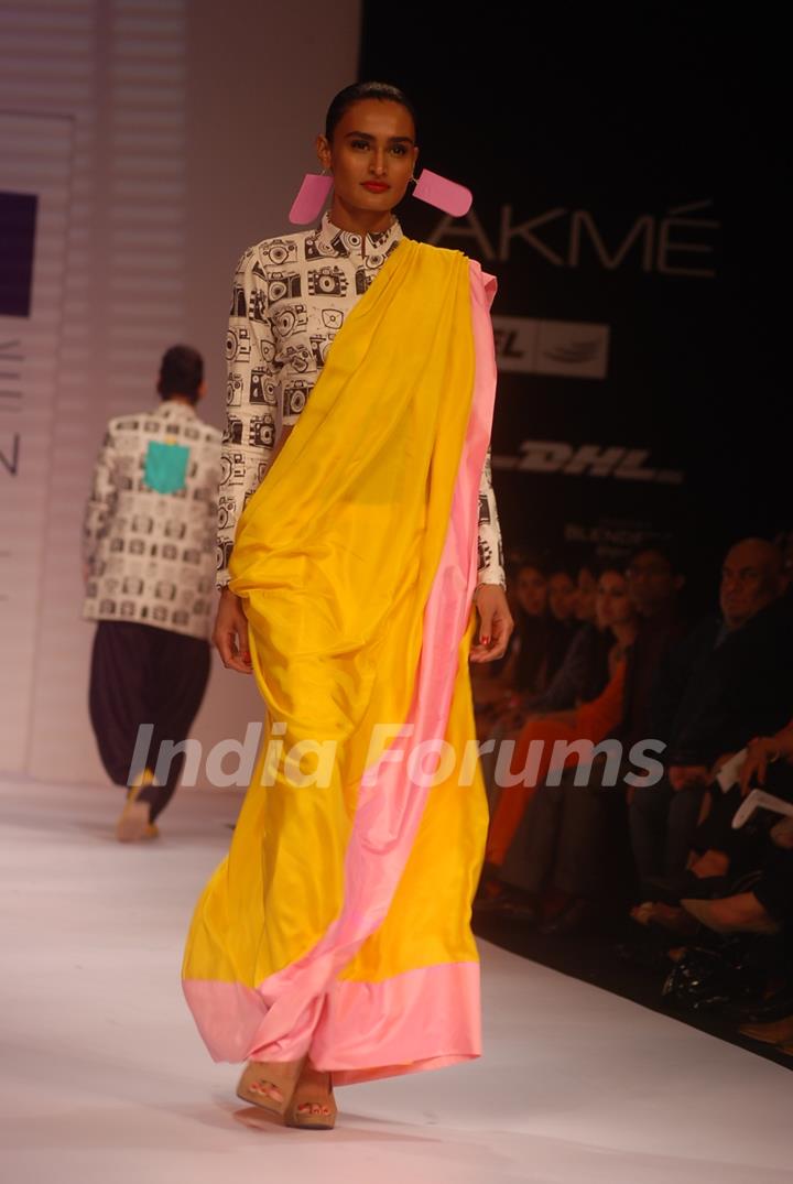 Model walk the ramp for Masaba Shivan Naresh show at Lakme Fashion Week day 1 at Grand Hyatt in Mumbai. .