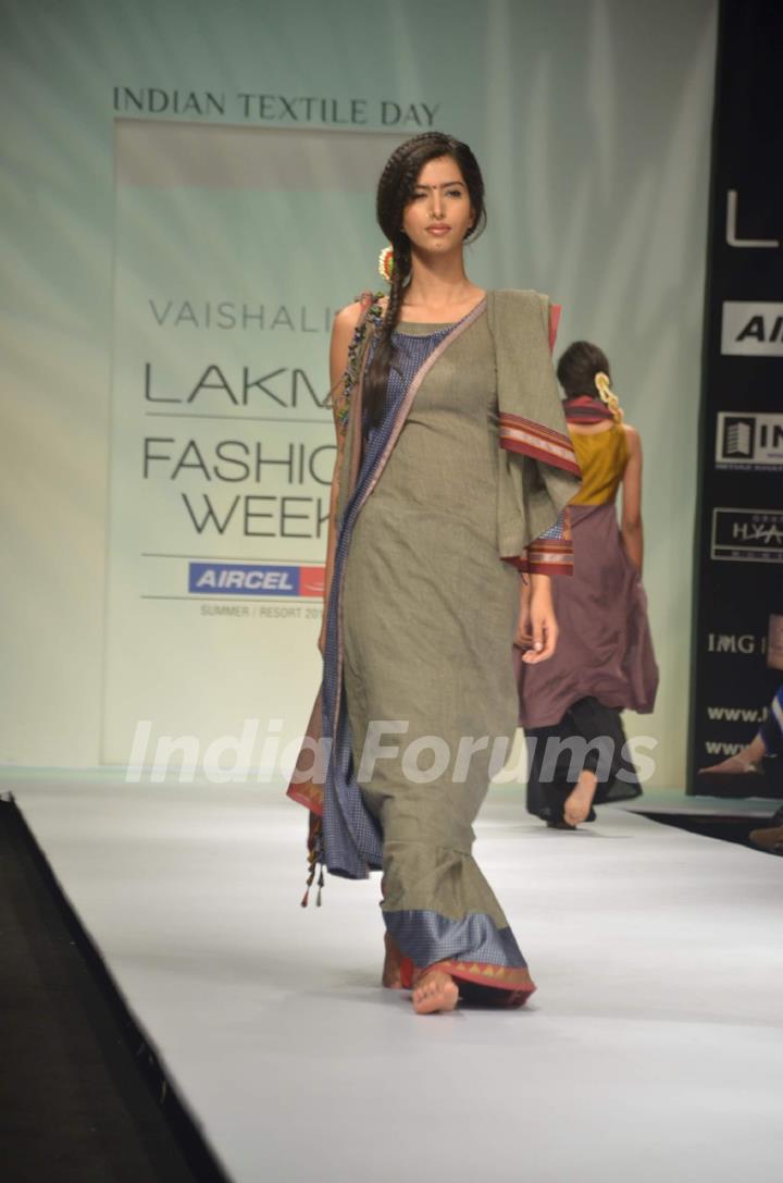 Model on the ramp for designer Vaishali Shadangule on Lakme Fashion Week day 3 in Mumbai. .