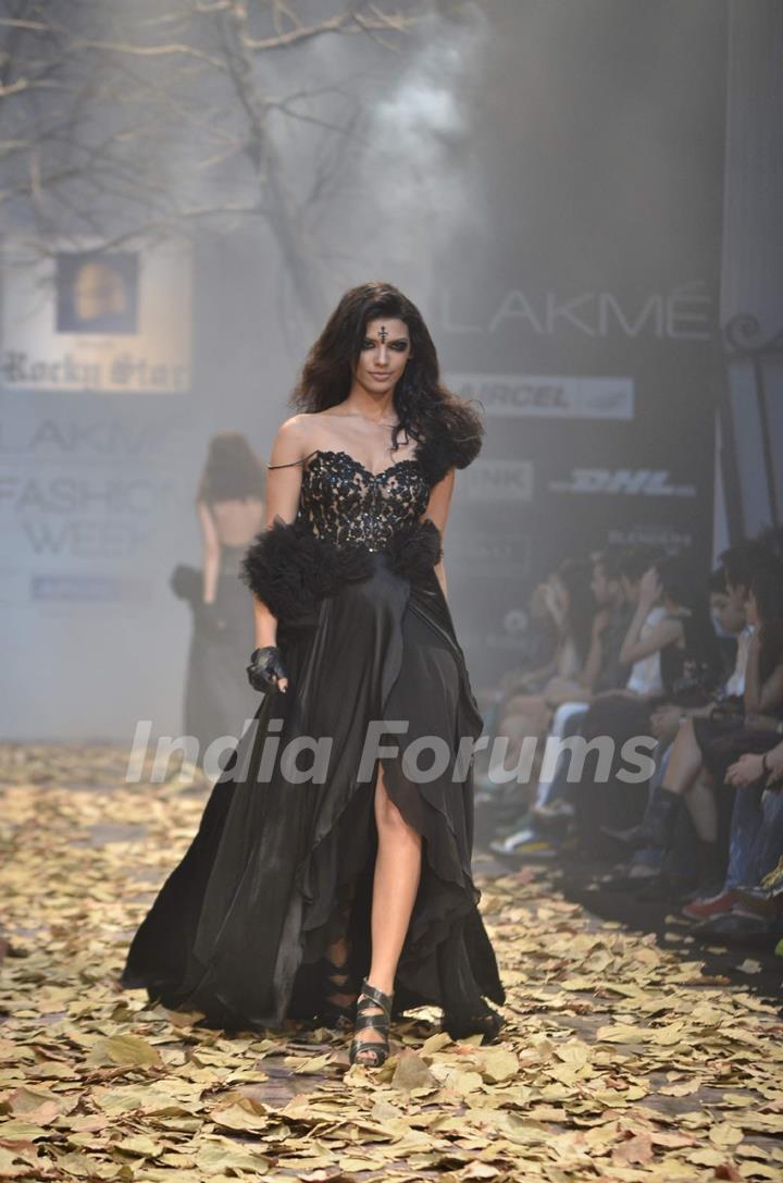 Model on the ramp for designer Rocky S on Lakme Fashion Week day 5 in Mumbai. .