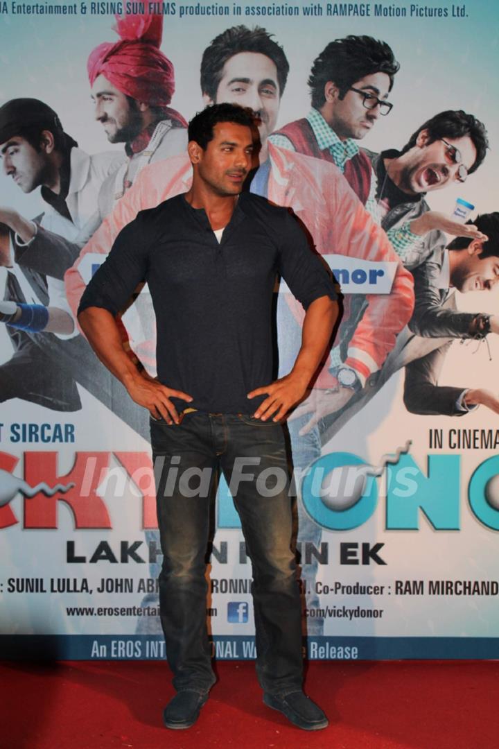 John Abraham at the first look at Vicky Donor film. .