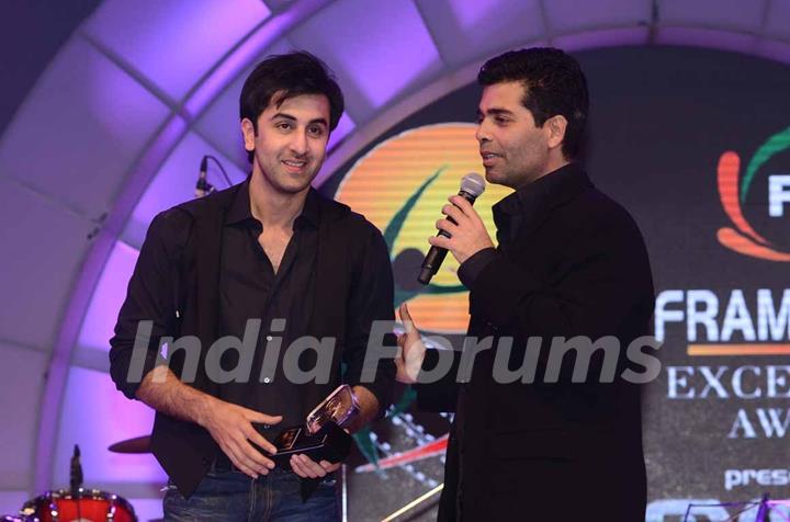 Ranbir Kapoor and Karan Johar at the FICCI Frames Excellence Awards 2012. .