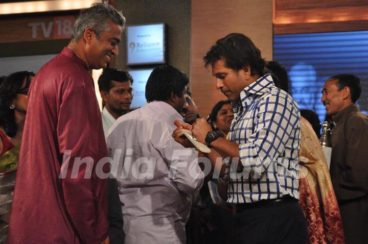 Rajdeep Sardesai and Sachin Tendulkar at CNN IBN Heroes Awards