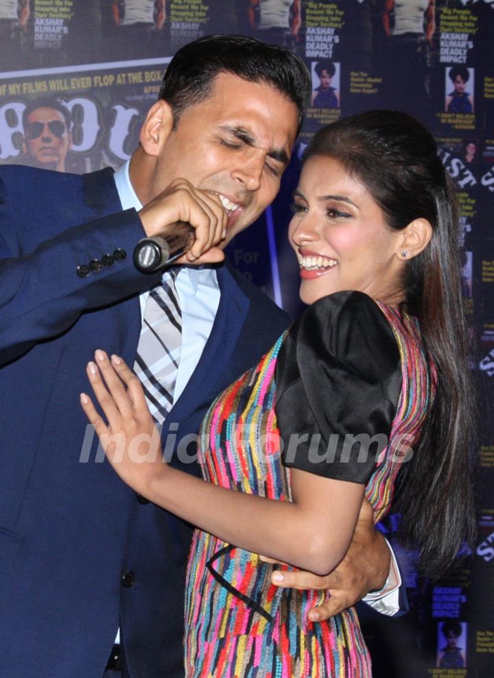 Akshay Kumar and Asin at the unveiling of cover page of latest issue of stardust magazine