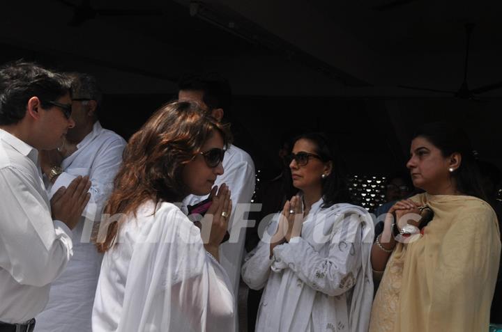 Madhuri Dixit with her husband Dr. Sriram at Mona Kapoor's funeral at Pawan Hans