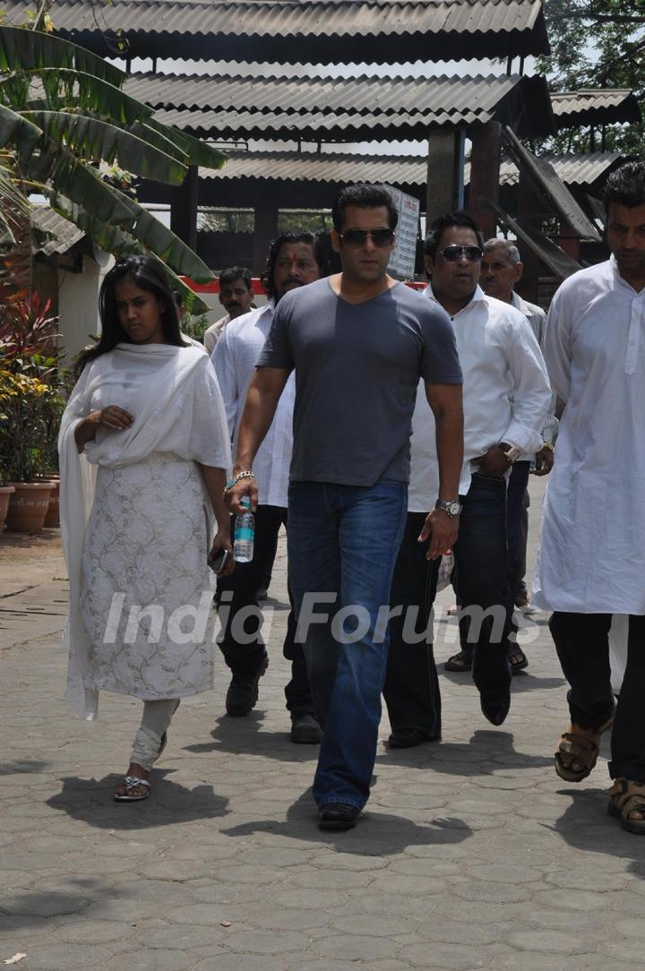 Salman Khan at Indian Bollywood Producer Mona Kapoor's funeral at Pawan Hans in Juhu, Mumbai