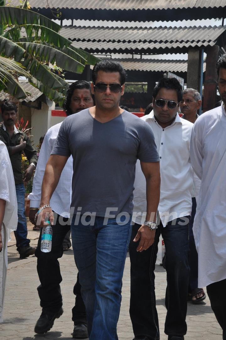 Salman Khan at Indian Bollywood Producer Mona Kapoor's funeral at Pawan Hans in Juhu, Mumbai