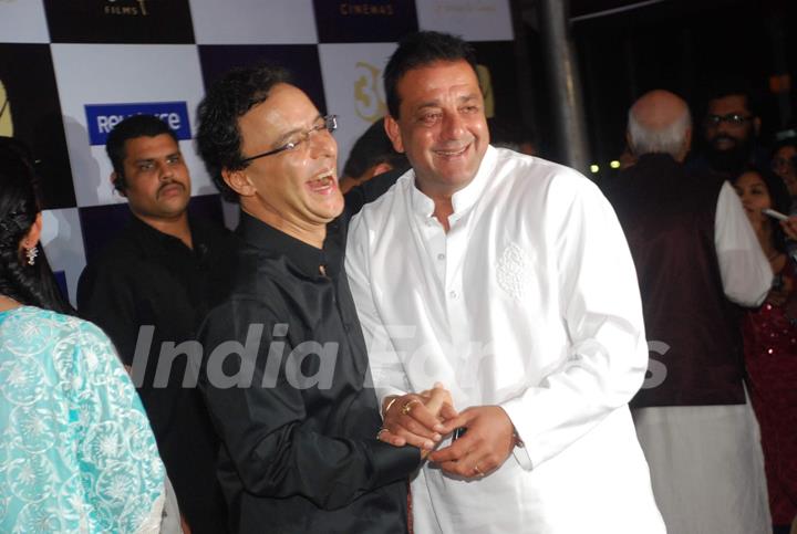 Vidhu Vinod Chopra and Sanjay Dutt at premiere of film Parinda at PVR. .