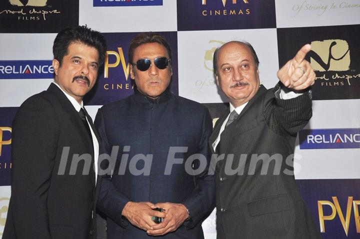 Anil Kapoor, Jackie Shroff and Anupam Kher at premiere of film Parinda at PVR