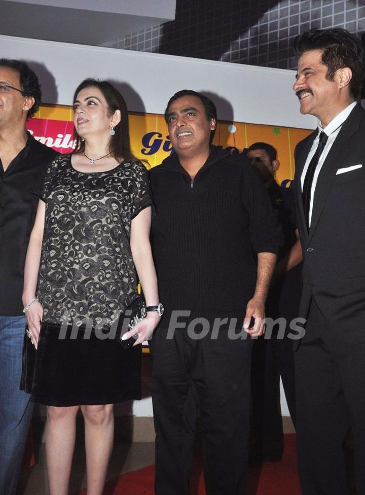 Nita Ambani, Mukesh Ambani and Anil Kapoor at premiere of film Parinda at PVR