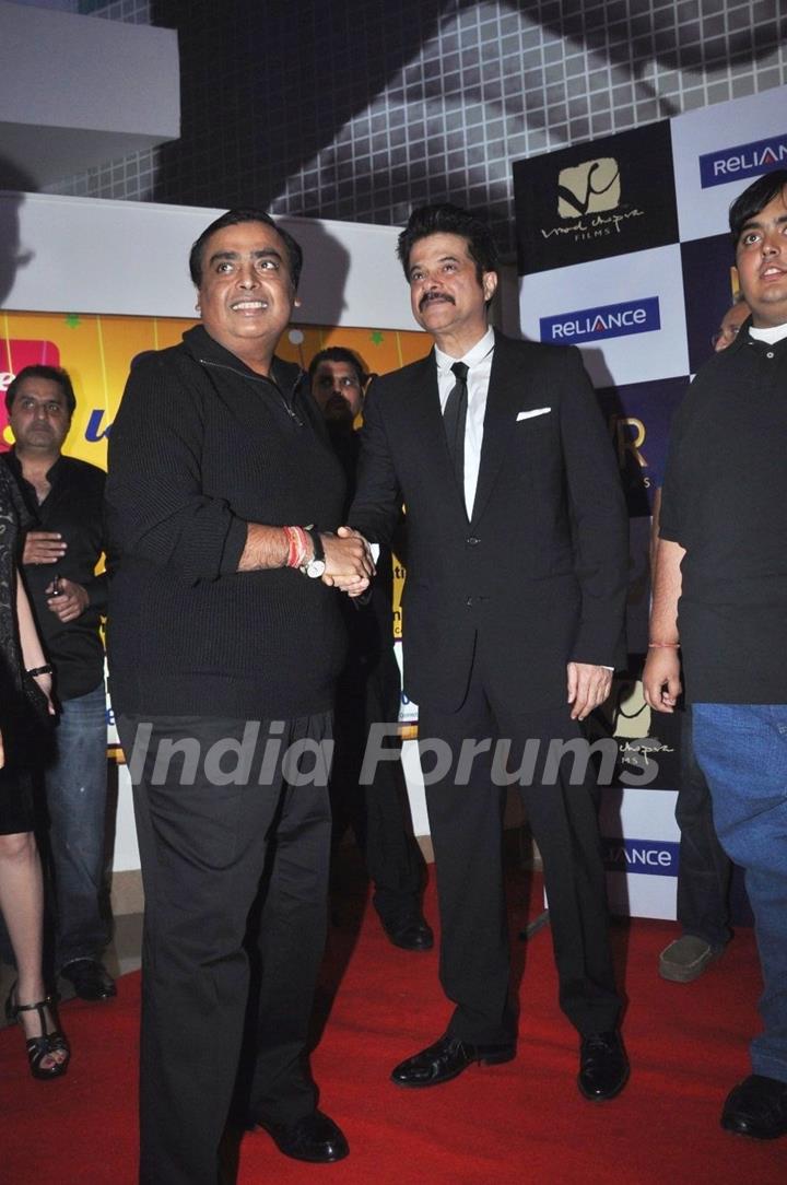 Mukesh Ambani and Anil Kapoor at premiere of film Parinda at PVR