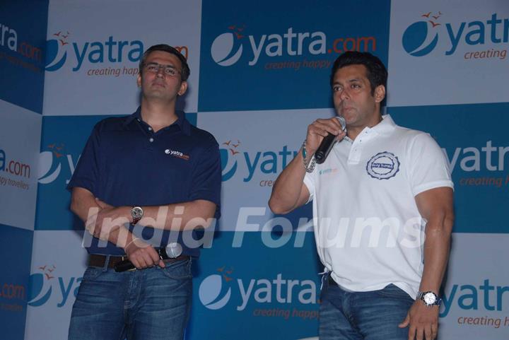 Mr. Dhruv Shringi, CEO & Co- founder, Yatra.com and Salman Khan Launched new brand campaign of Yatra.com in Mumbai. .