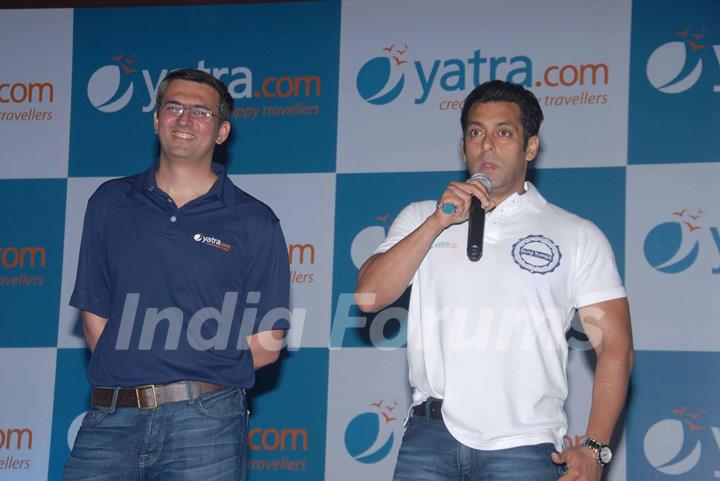 Mr. Dhruv Shringi, CEO & Co- founder, Yatra.com and Salman Khan Launched new brand campaign of Yatra.com in Mumbai. .