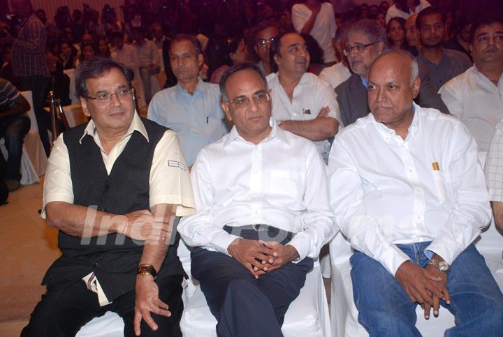 Filmmaker Subhash Ghai with the guests in support of Whistling Woods at Trident in Mumbai .