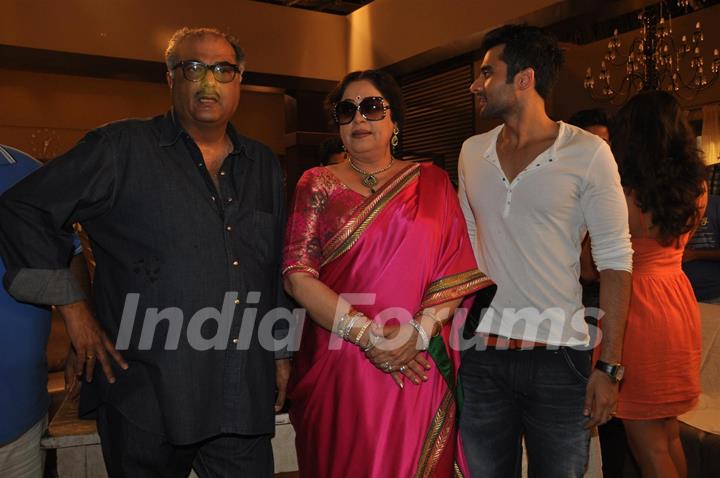 Jackky Bhagnani, Kirron Kher and Boney Kapoor during the Mahurat of Movie “Ajab Gazabb Love”