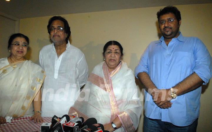 Lata Mangeshkar  with family attending  press conference at their residence Prabhu Kunj , Mumbai for master Dinanath awards announcement. .