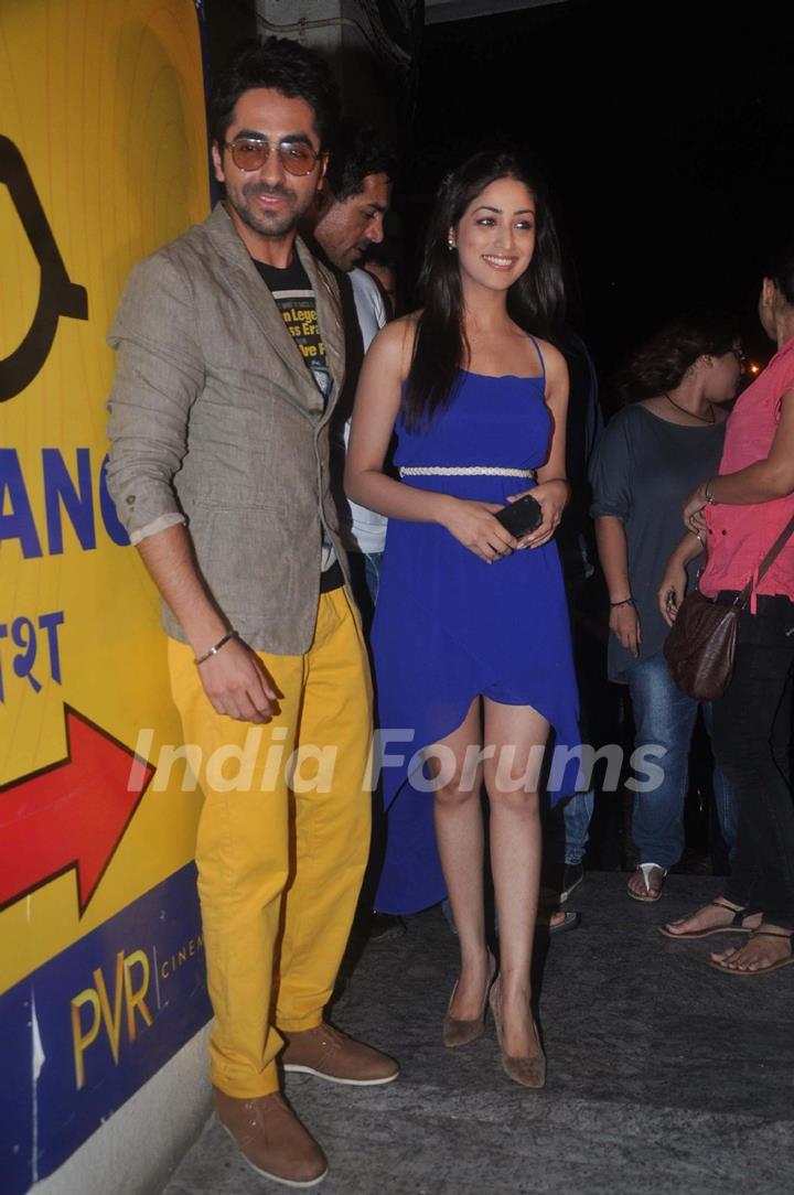 Ayushman Khurana and Yami Gautam at Vicky Donor special screening hosted by John Abraham at PVR