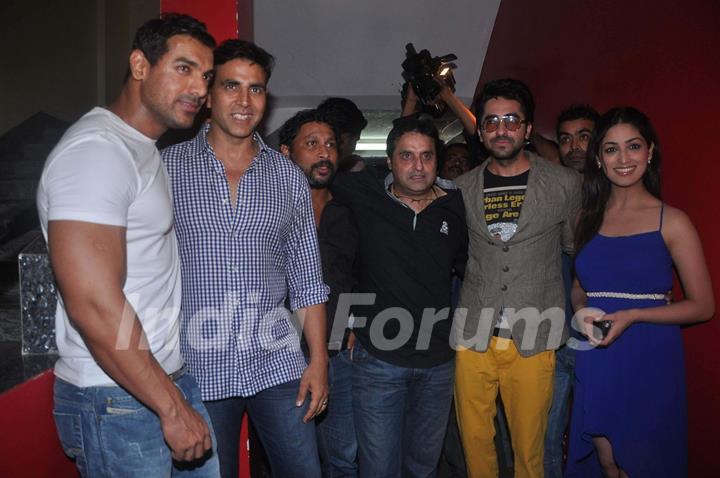 John, Akshay, Ayushman, Yami at Vicky Donor special screening hosted by John Abraham at PVR. .