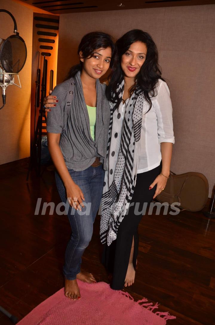 Shreya Ghoshal and Rituparna Sengupta at Teen Kaniya song recording at Kailasha recording studio