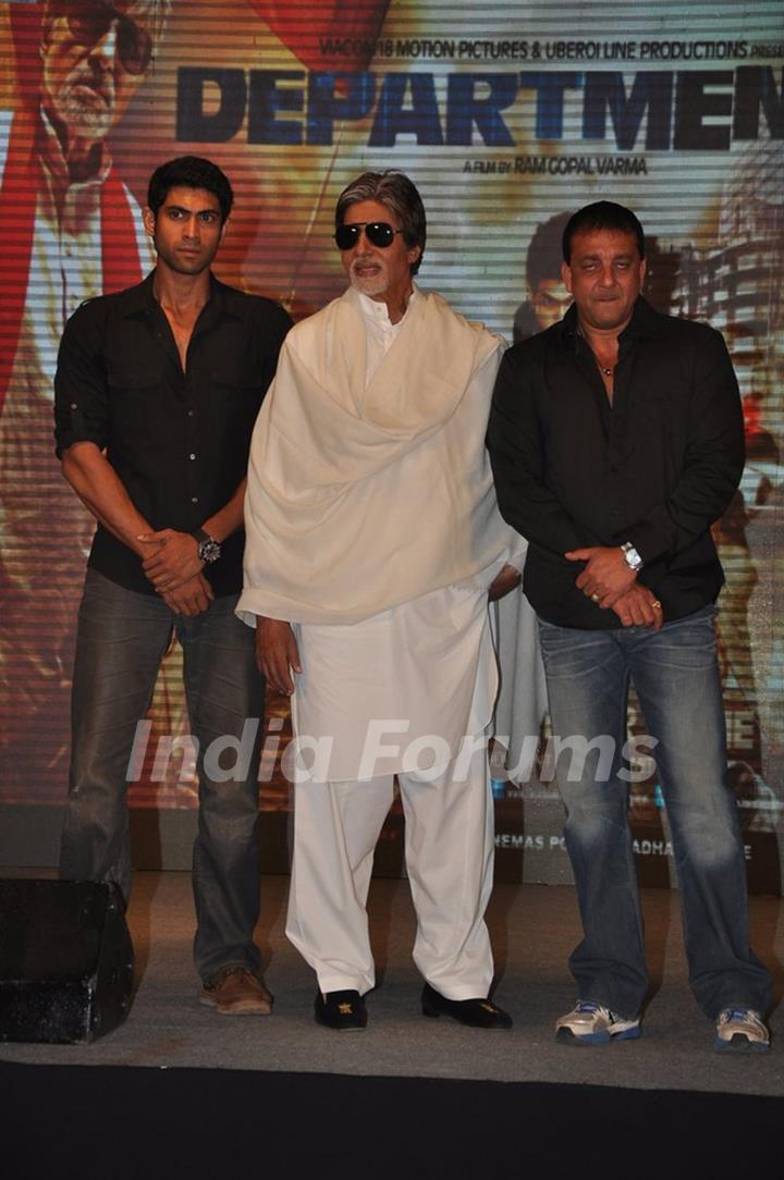 Rana Daggubati, Amitabh Bachchan and Sanjay Dutt at 'Department' film press meet
