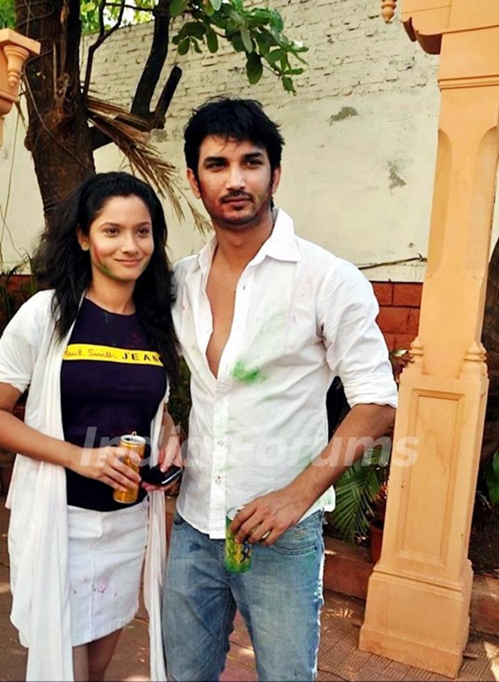 Sushant Singh Rajput and Ankita Lokhande At Zoom Holi Bash