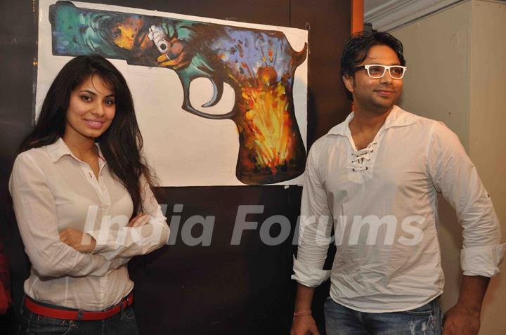 Cast promoting upcoming film ‘BANDOOK’ at a Painting Exhibition