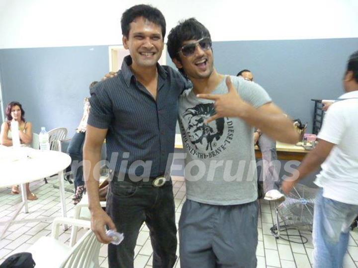 Sushant Singh Rajput and Sameer Dharmadhikari at Mauritius.