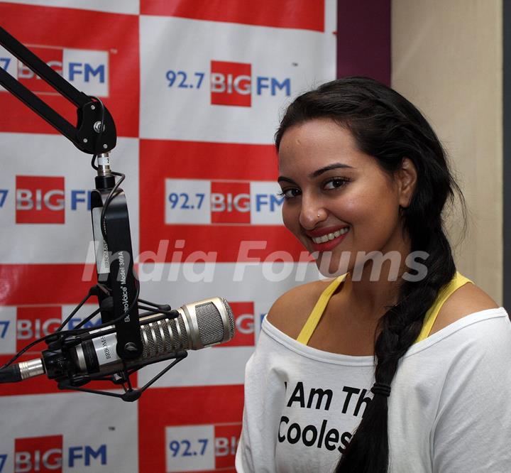 Sonakshi Sinha promotes film ROWDY RATHORE at 92.7 BIG FM Studios