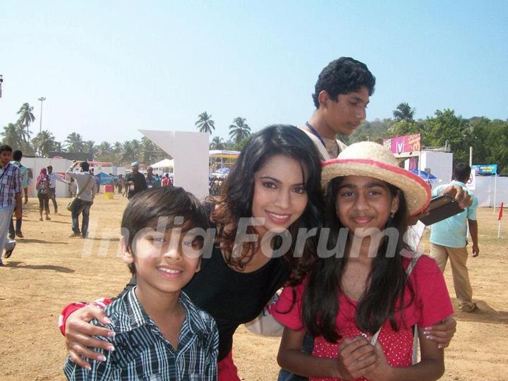 Sneha with fans, in Goa