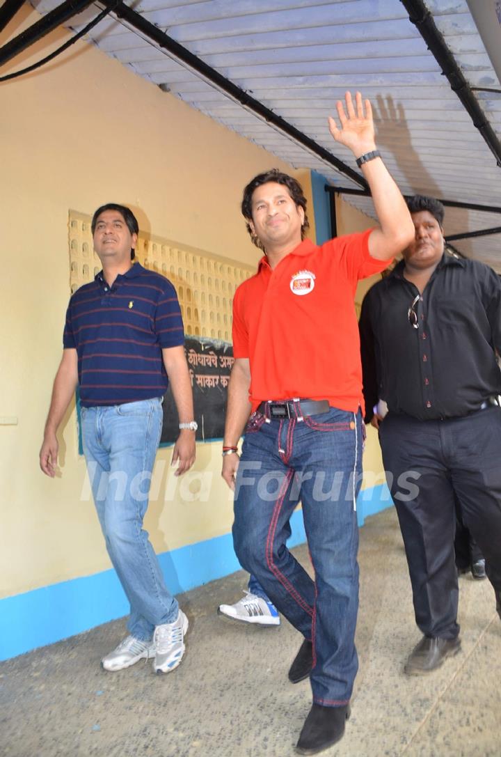 Indian cricketer Sachin Tendulkar at NDTV Coca Cola Support My School 100th school launch. .