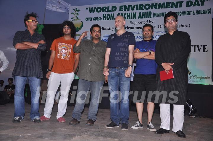 Bollywood celebrities Shankar, Ehsaan, Loy at world environment day celebrations in Mumbai. .