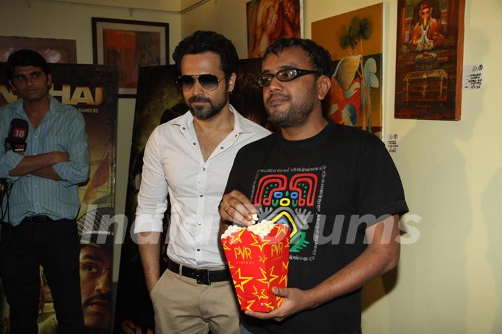 Bollywood actors Emraan Hashmi, Prosenjit Chatterjee and director Dibakar Bannerjee visit PVR Cinemas to promote their film Shanghai in Juhu, Mumbai