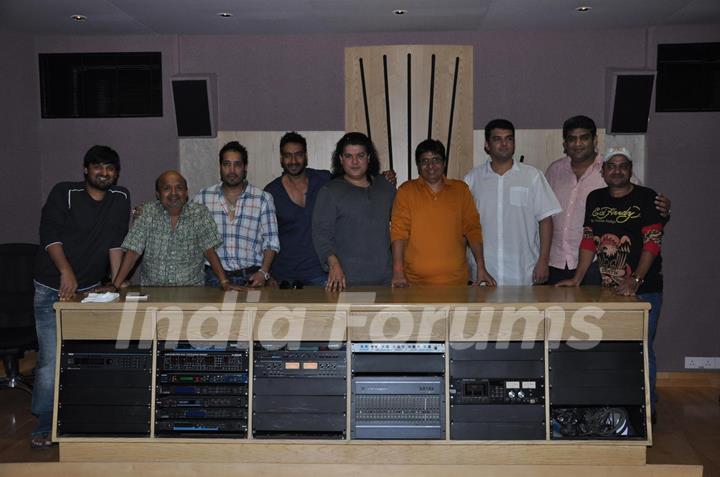 Wajid Ali, Sameer, Mika, Ajay Devgn, Sajid Khan, Vashu Bhagnani at Song Recording of Himmatwala - 2