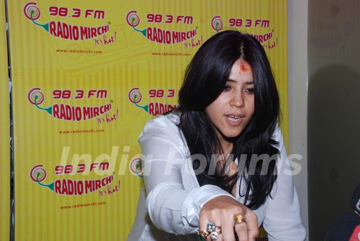 TV and film producer Ekta Kapoor promoting her film 'Kya Super Kool Hai Hum' at Radio Mirchi in Mumbai. .