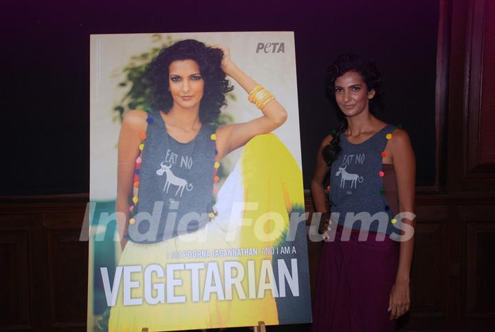 Award-winning actor Poorna Jagannathan appeared in a brand-new ad for PETA in Mumbai. .