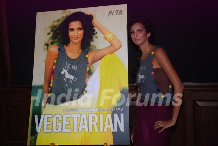 Award-winning actor Poorna Jagannathan appeared in a brand-new ad for PETA in Mumbai. .