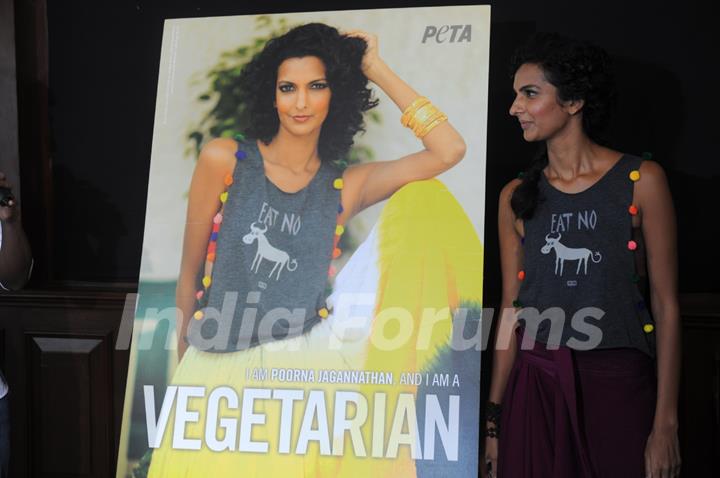 Poorna Jagannathan poses during the Launch of Peta’s Pro-Veg campaign