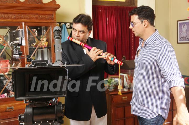 Akshay Kumar and Paresh Rawal on the sets of movie OMG! Oh My God